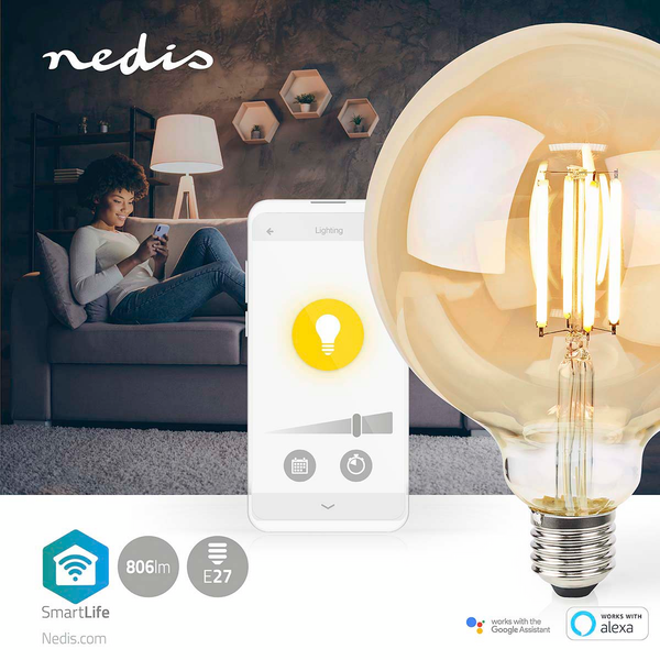Led-lamppu Nedis Smartlife Wifi filamentti 1800-3000K 806lm G125 E27