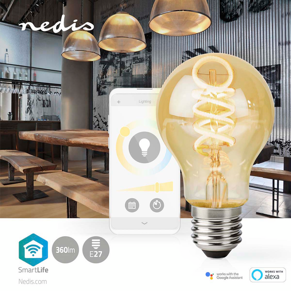 Led-lamppu Nedis Smartlife Wifi kierrefilamentti 1800-6500K 360lm A60 E27