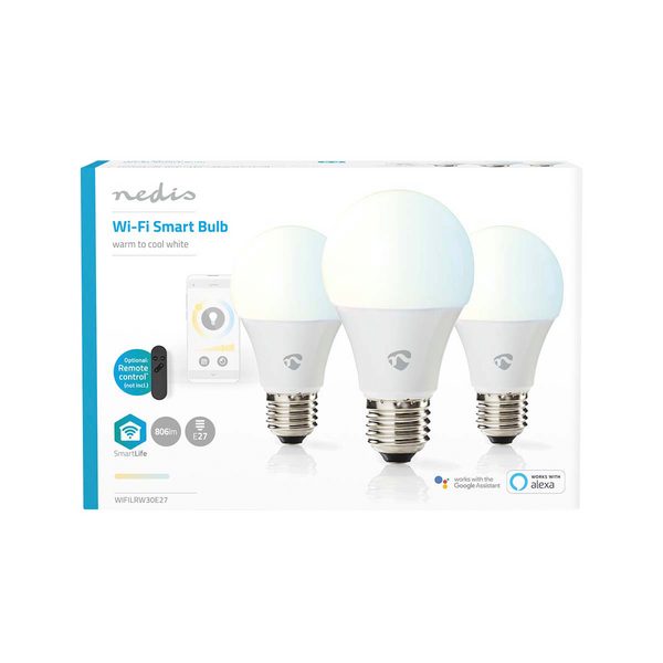Led-lamppu Nedis Smartlife Wifi 2700-6500K 806lm A60 3kpl E27