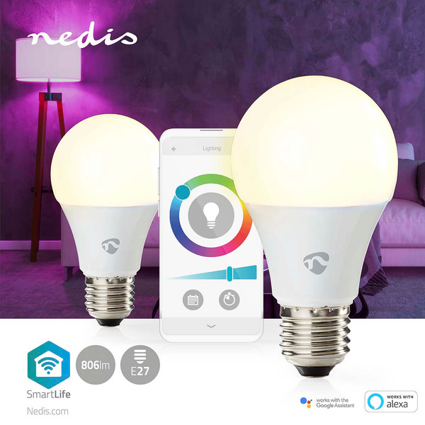 Led-lamppu Nedis Smartlife Wifi 2700-6500K+RGB 806lm A60 2kpl E27
