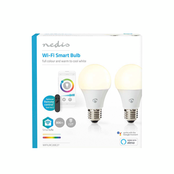 Led-lamppu Nedis Smartlife Wifi 2700-6500K+RGB 806lm A60 2kpl E27