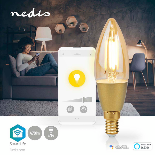Led-lamppu Nedis Smartlife Wifi kynttiläfilamentti 1800-3000K 470lm C37 E14