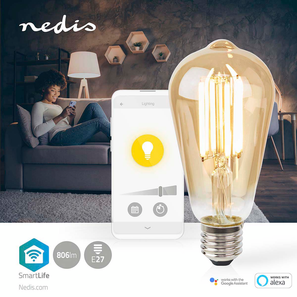 Led-lamppu Nedis Smartlife Wifi filamentti 1800-3000K 806lm ST64 E27