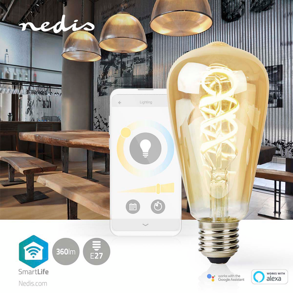 Led-lamppu Nedis Smartlife Wifi kierrefilamentti 1800-6500K 360lm ST64 E27