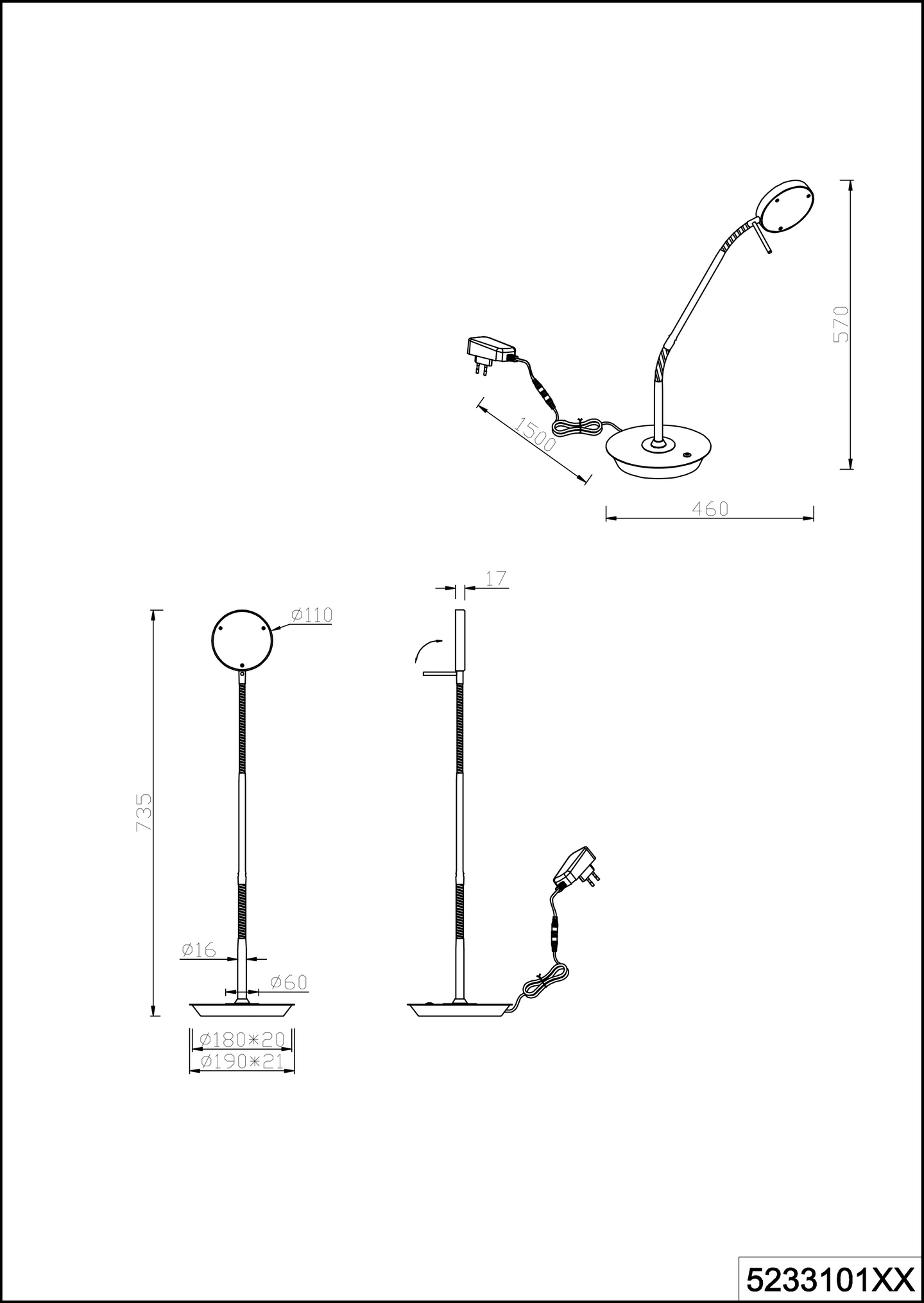 Pöytävalaisin TRIO Monza led 1400lm mattamusta