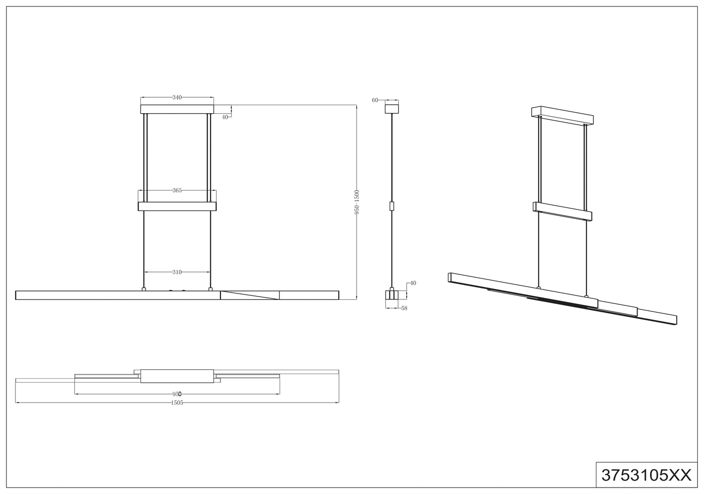 Riippuvalaisin TRIO Trajan led 5300lm harjattu alumiini/mattamusta