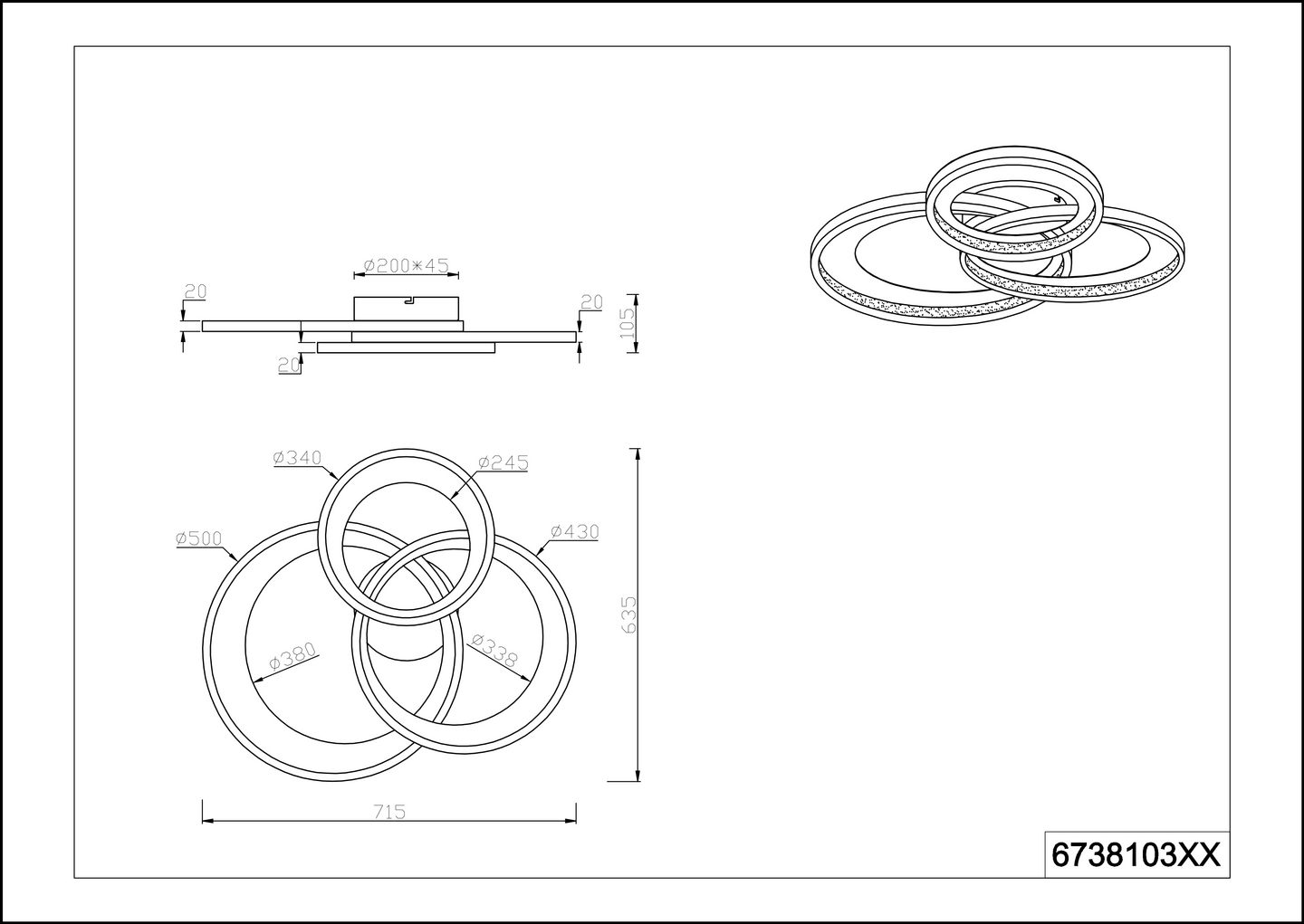 Kattovalaisin TRIO Granada led 3-osainen mattamusta/kulta