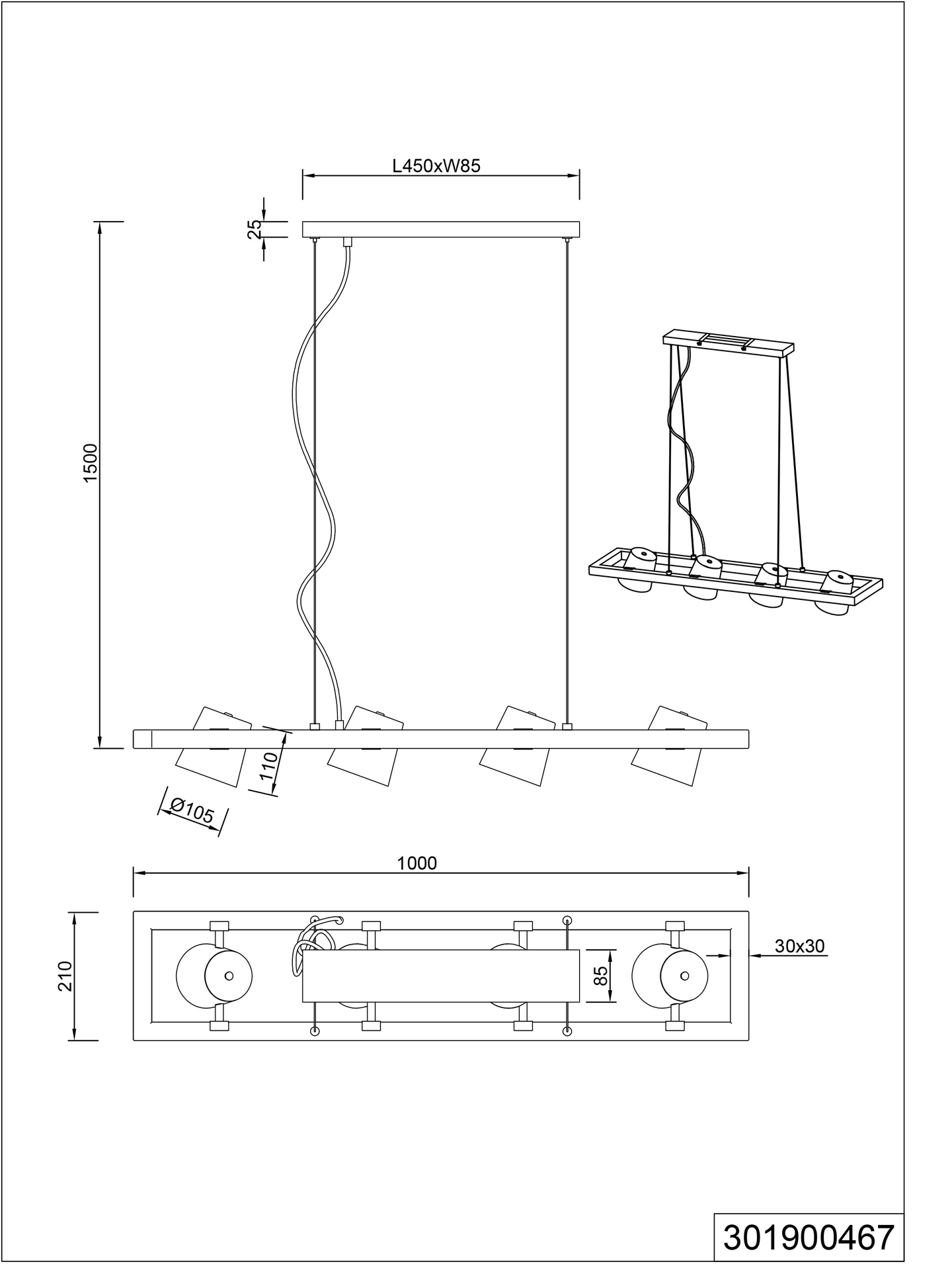 Riippuvalaisin TRIO Bell E14 4-osainen antiikkiteräs