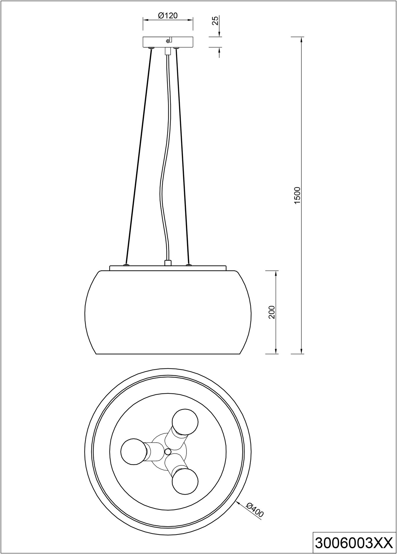 Riippuvalaisin TRIO Valente 3xE27 mattavalkoinen