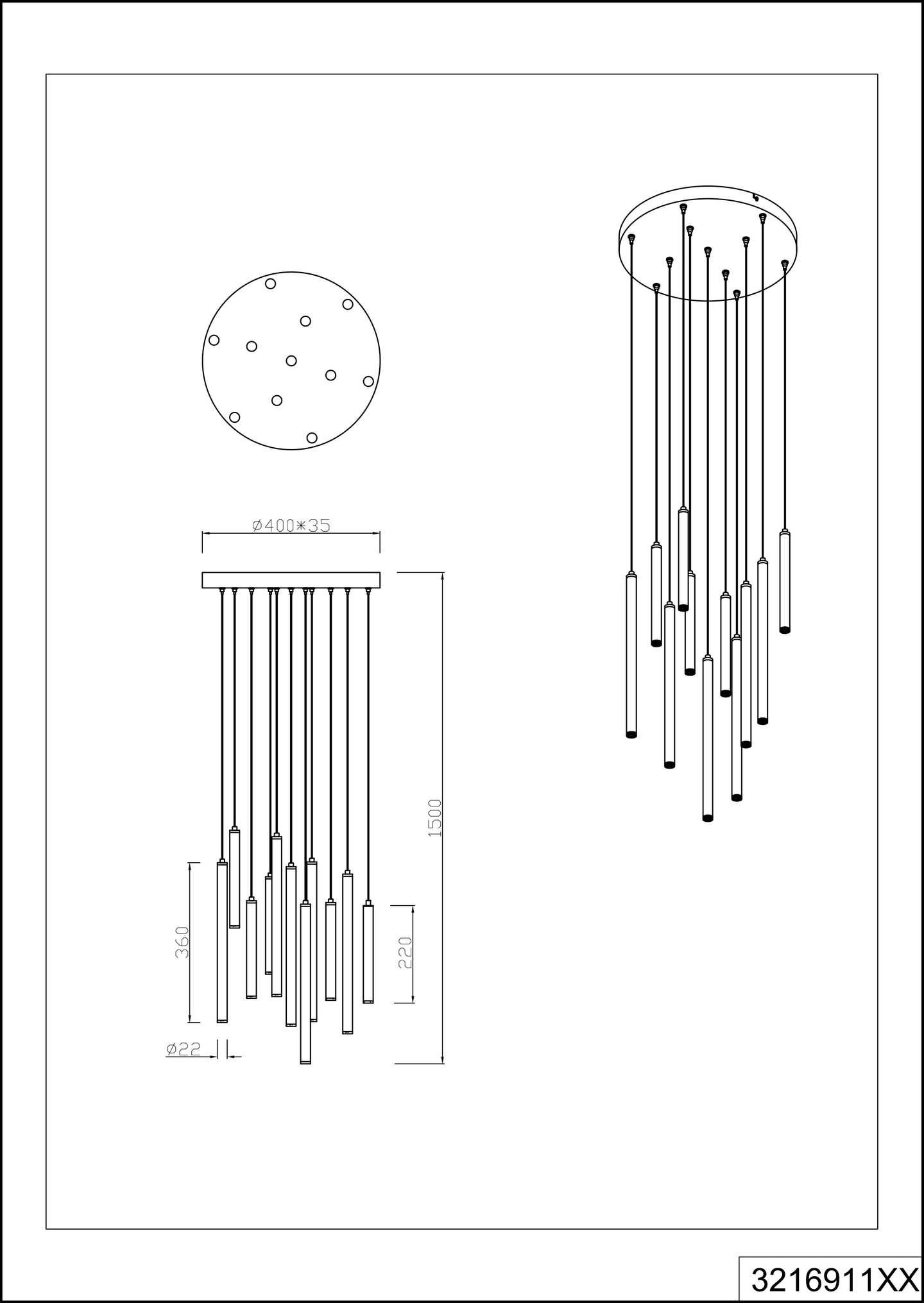 Riippuvalaisin TRIO Tubular led 2,8W 350lm 40cm mattamusta