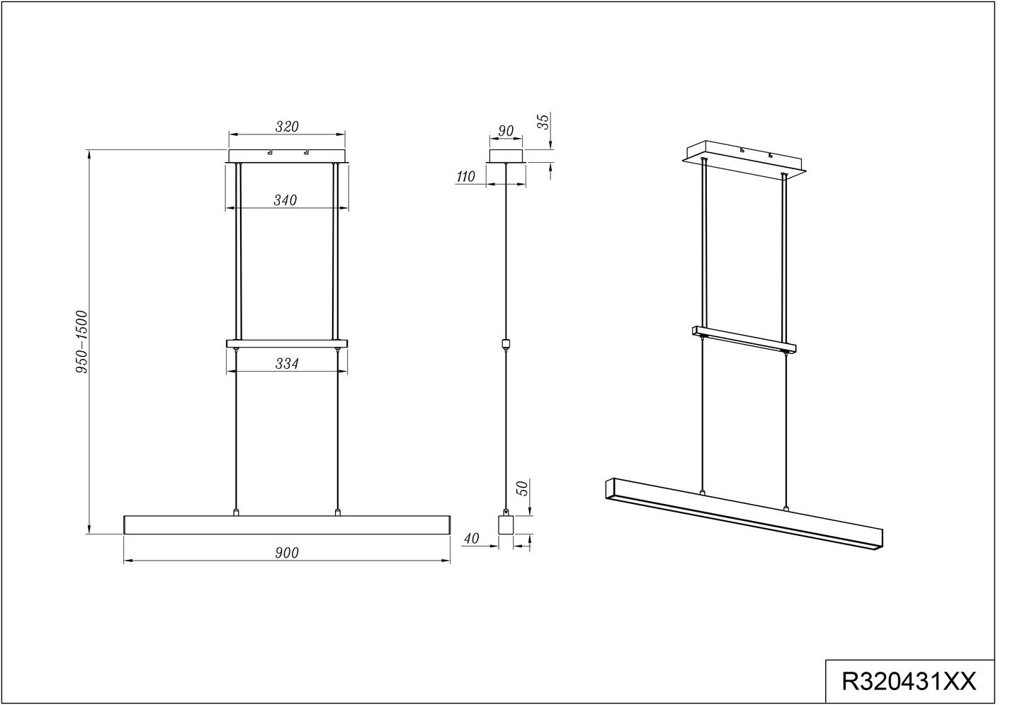 Riippuvalaisin TRIO Paros led 3000lm mattamusta