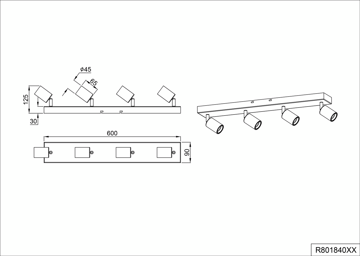 Spotti TRIO Vannes E27 4-osainen mattamessinki