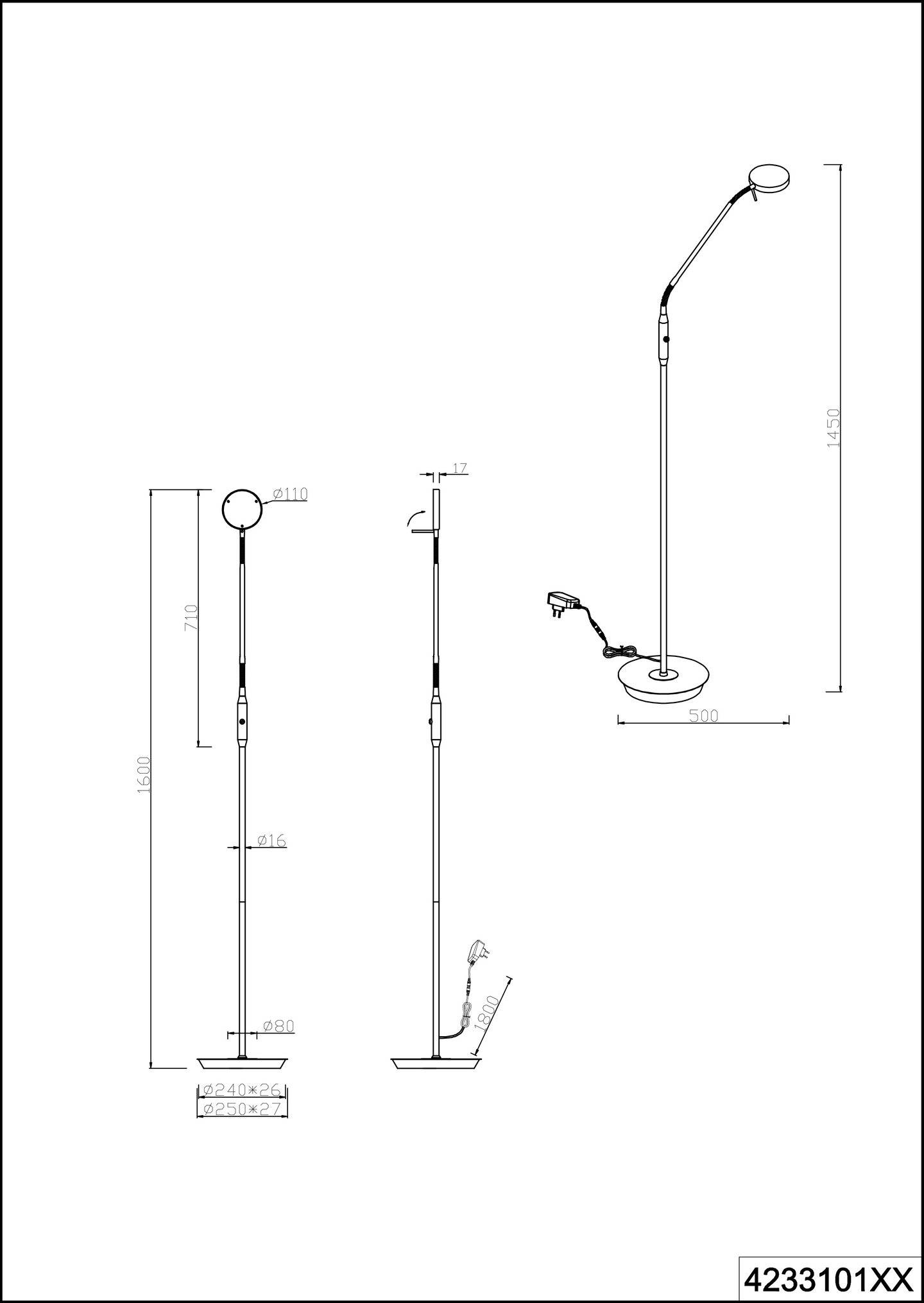 Lattiavalaisin TRIO Monza led 1400lm mattamusta