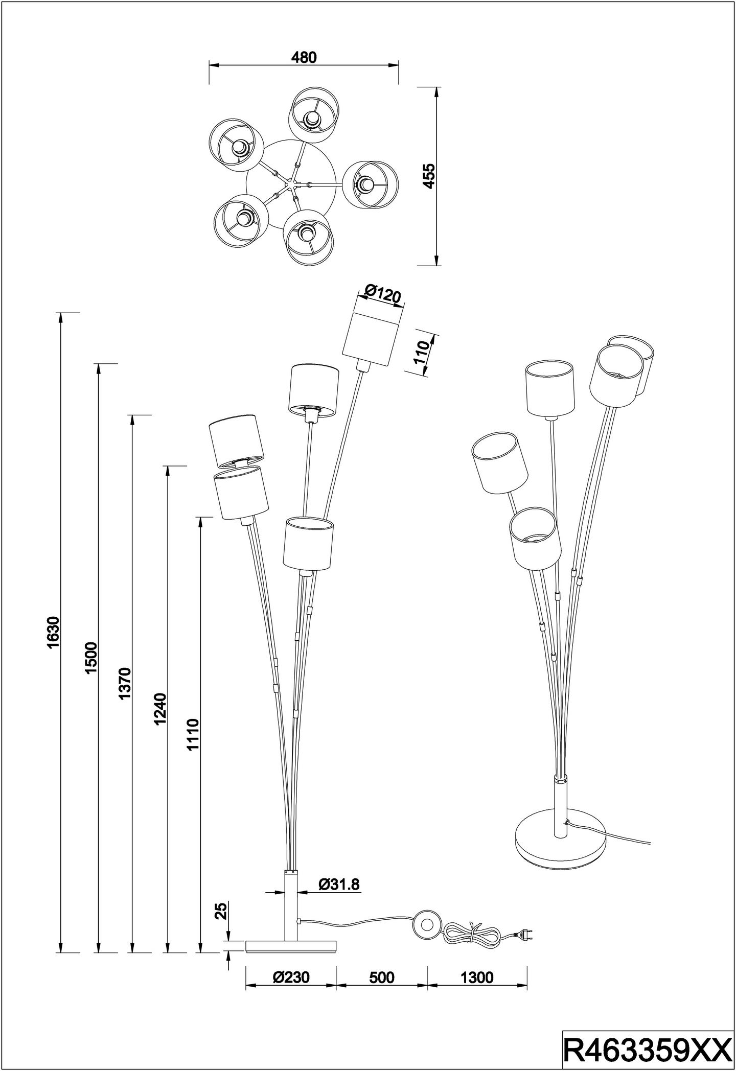 Lattiavalaisin TRIO Tommy E14 4-osainen mattamusta/kulta