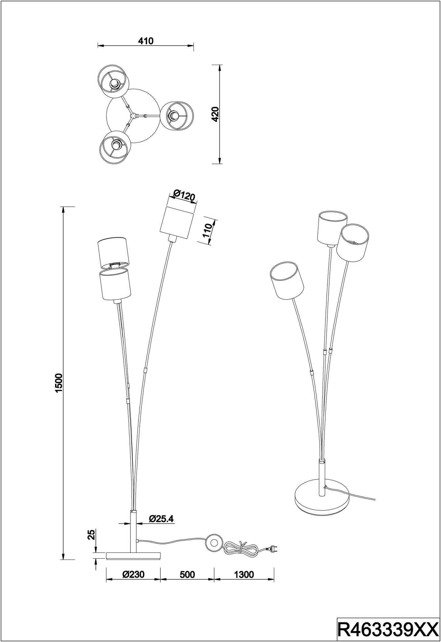 Lattiavalaisin TRIO Tommy E14 3-osainen mattamusta/kulta