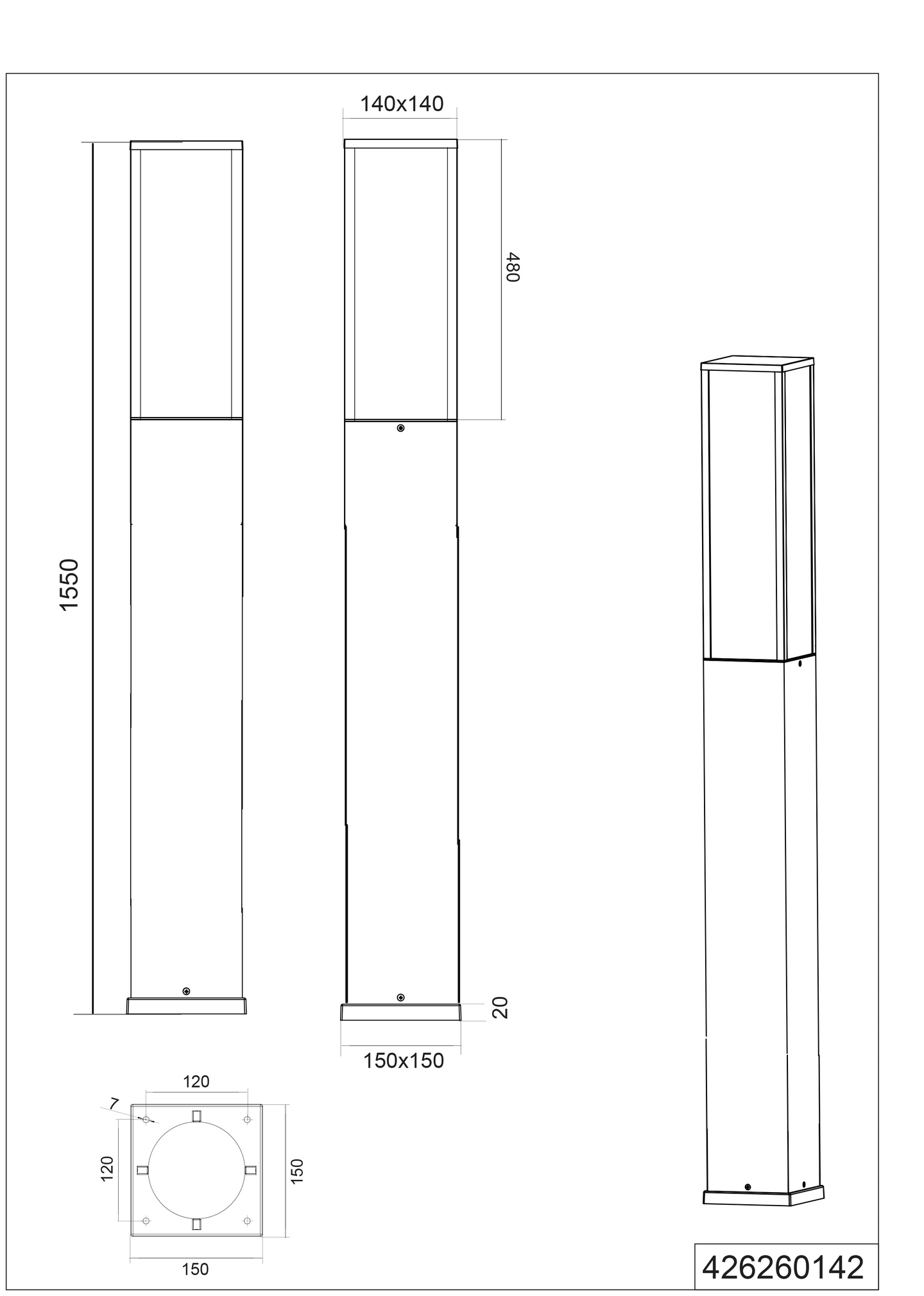 Pylväsvalaisin TRIO Fuerte led 1700lm 150cm antrasiitti