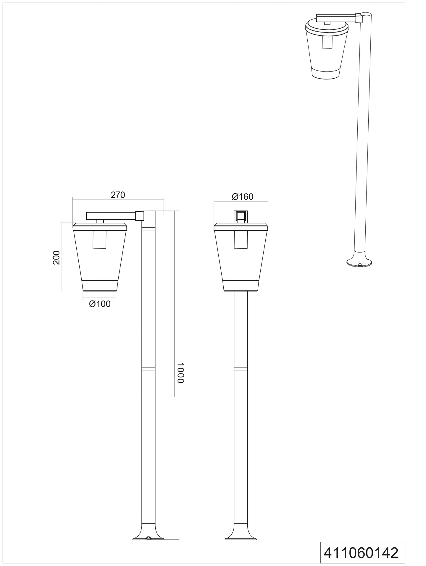 Pylväsvalaisin TRIO Cavado E27 100cm antrasiitti