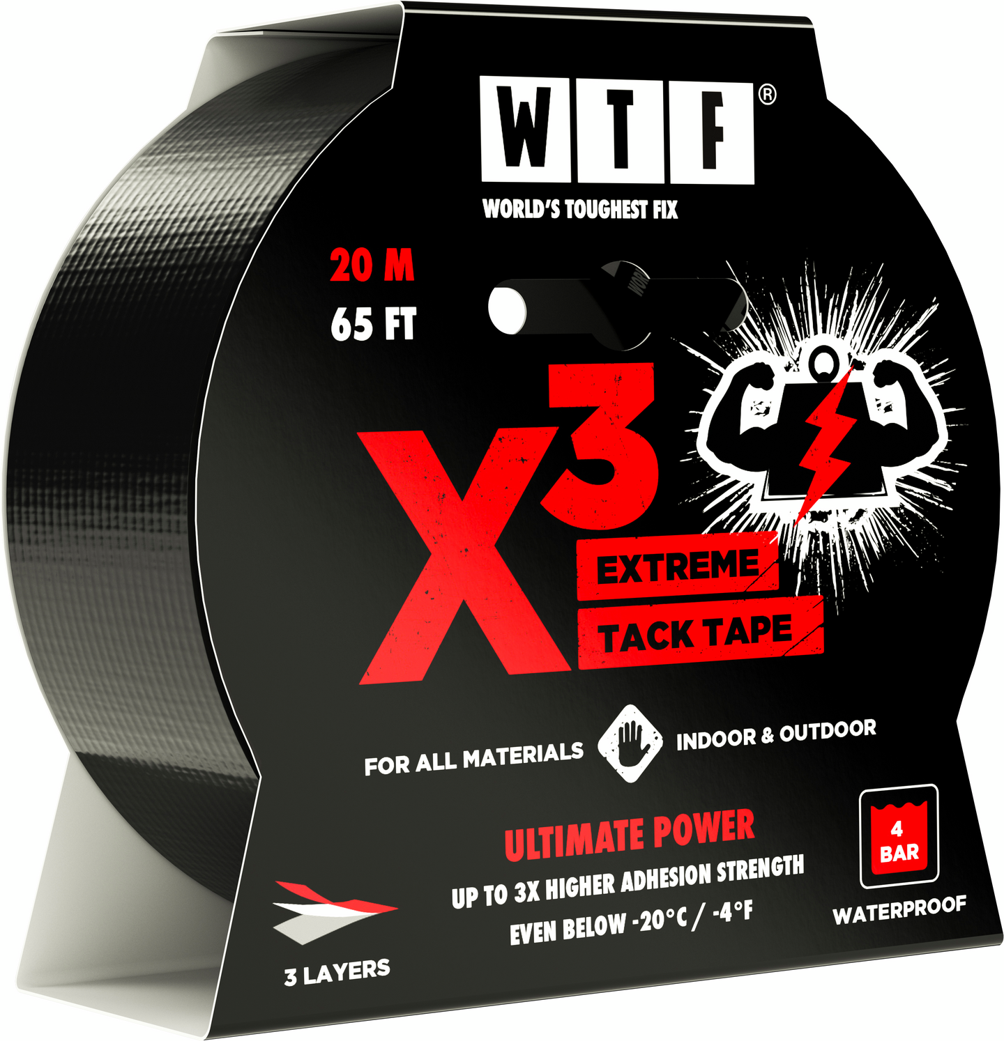 Voimateippi WTF X3 extreme tack tape 48mmx20m musta