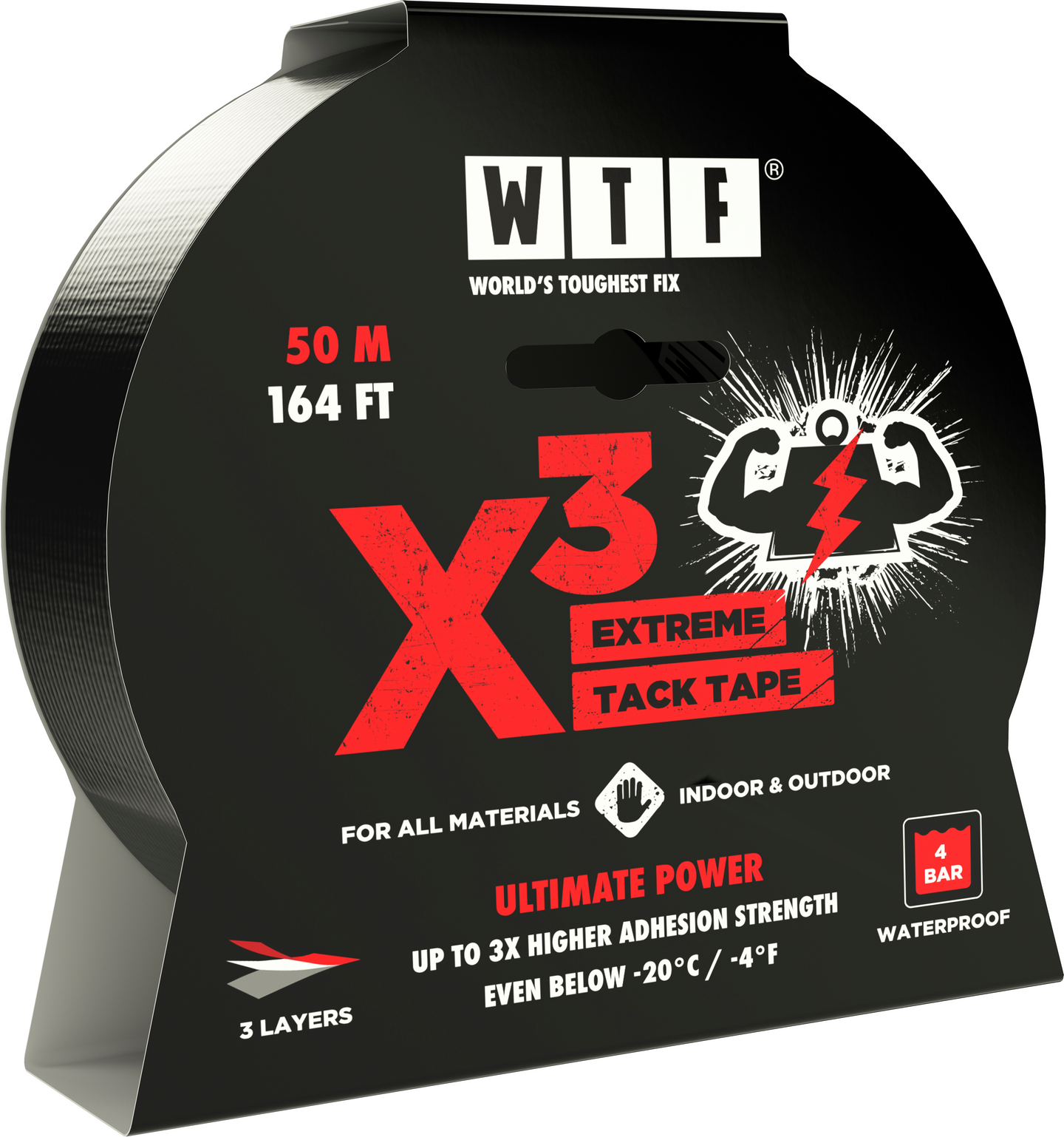 Voimateippi WTF X3 extreme tack tape  48mmx50m musta