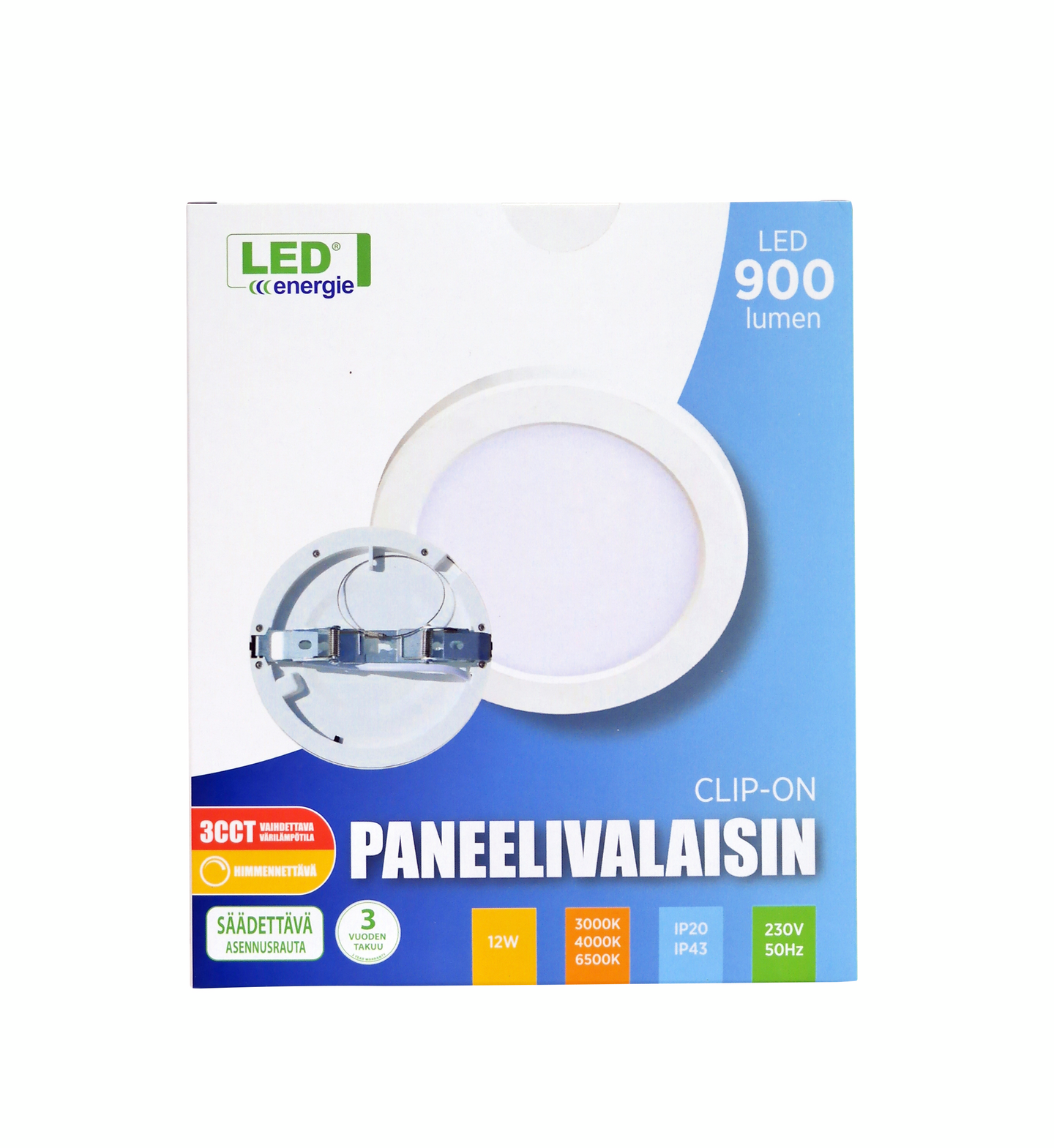 Paneelivalaisin Led Energie Clip-On 3CCT+DIM 12W 900lm