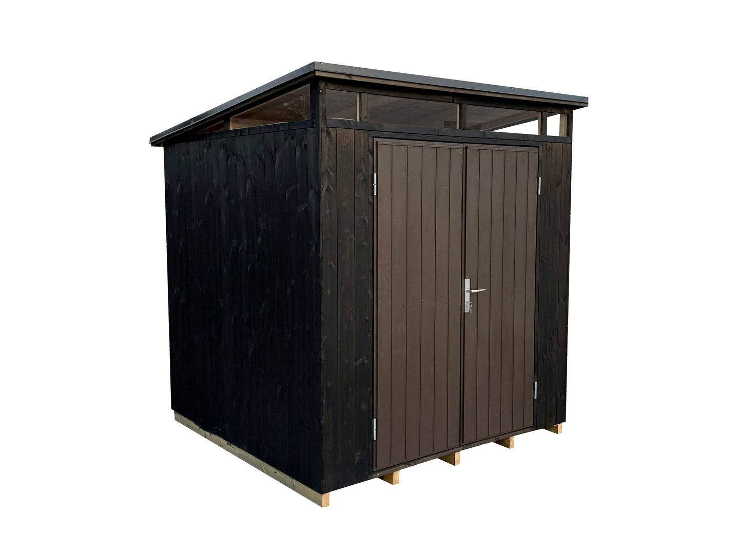 Kuusamo-varasto Tammiston Puu 208x208cm elementtirakenteinen pulpettikatolla