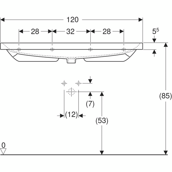 Pesuallas Geberit Acanto L120 S48,2cm kaksi hanareikää Keratect