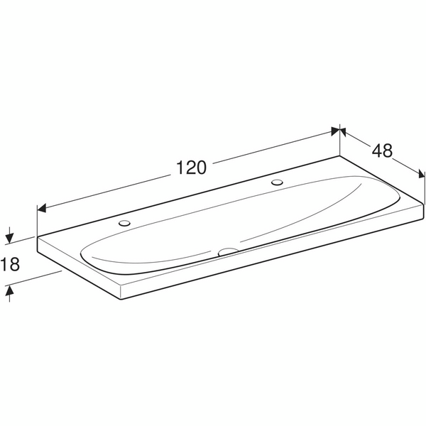 Pesuallas Geberit Acanto L120 S48,2cm kaksi hanareikää Keratect