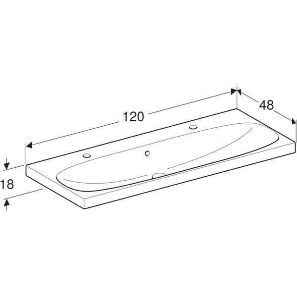 Pesuallas Geberit Acanto L120 S48,2cm kaksi hanareikää ylivuotoaukko