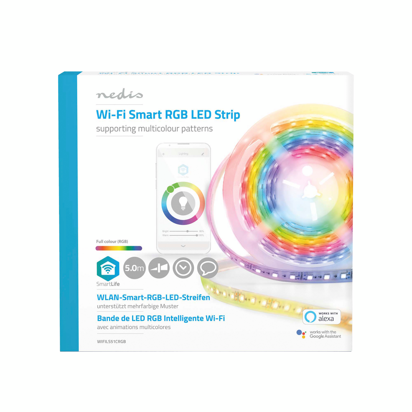 Led-nauha Nedis SmartLife Wi-Fi monivärinen 5000mm IP65 700lm
