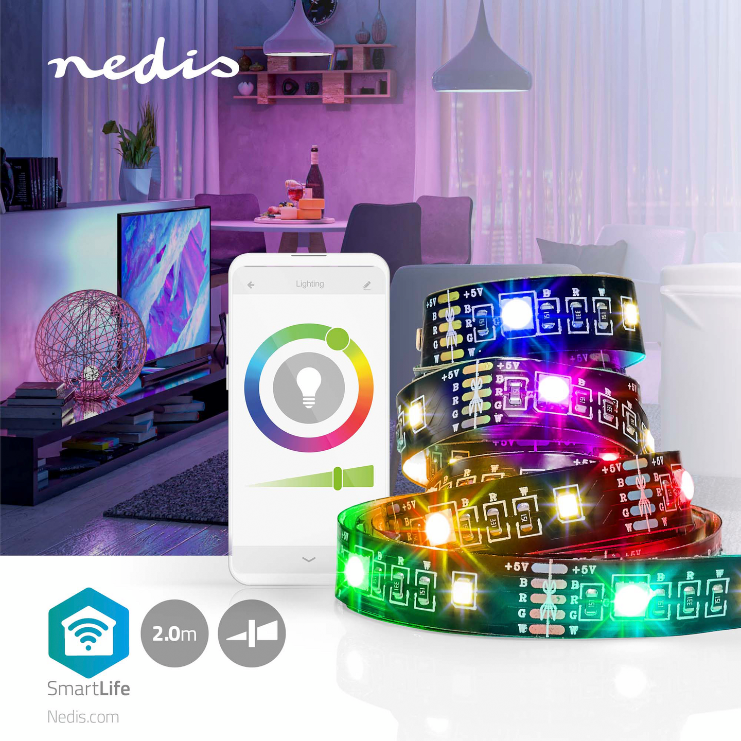 LED-nauha Nedis RGB SmartLife Bluetooth lämmin valkoinen 2000mm
