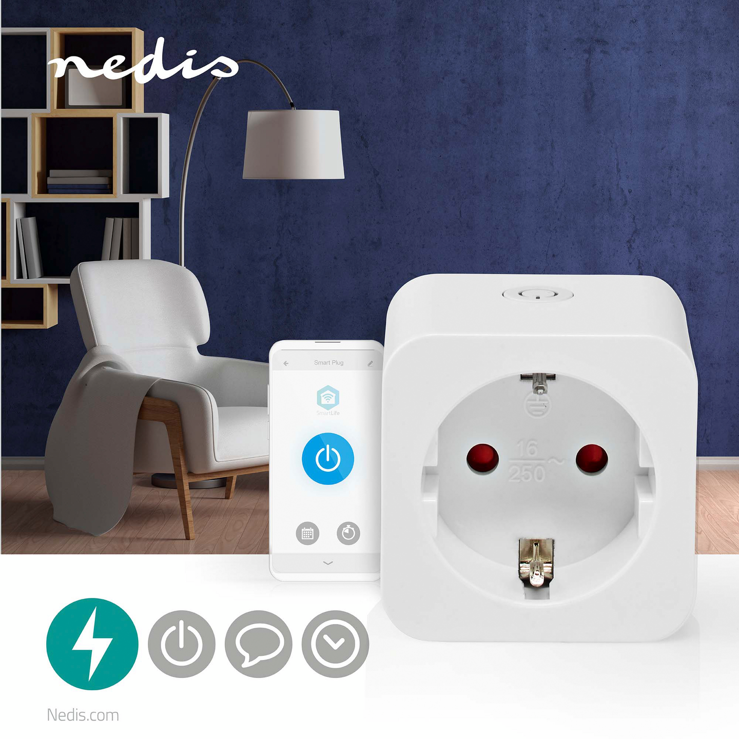 Älypistorasia Nedis SmartLife Wi-Fi 3 kpl 3680 W Type F (CEE 7/3) -10 - 45 °C