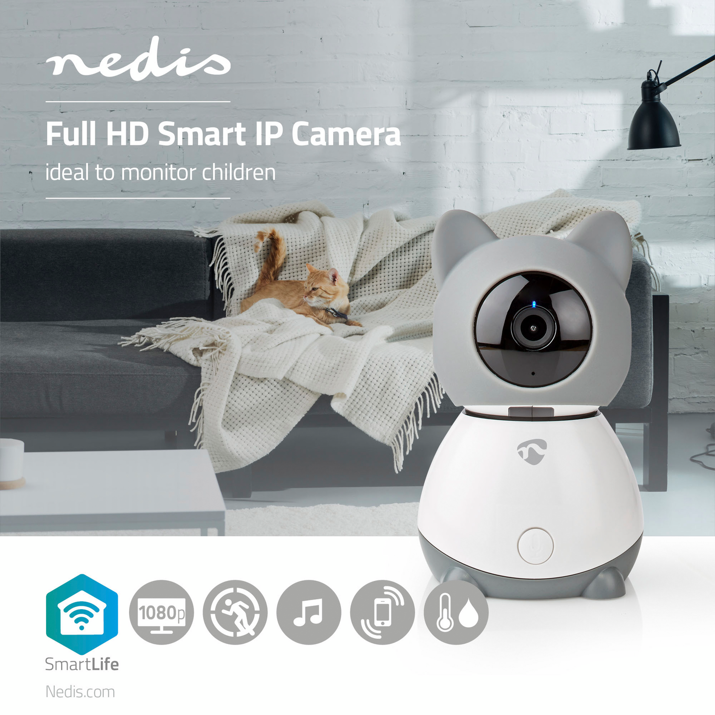 Sisäkamera Nedis SmartLife Wi-Fi Full HD 1080p Kääntö/kallistus