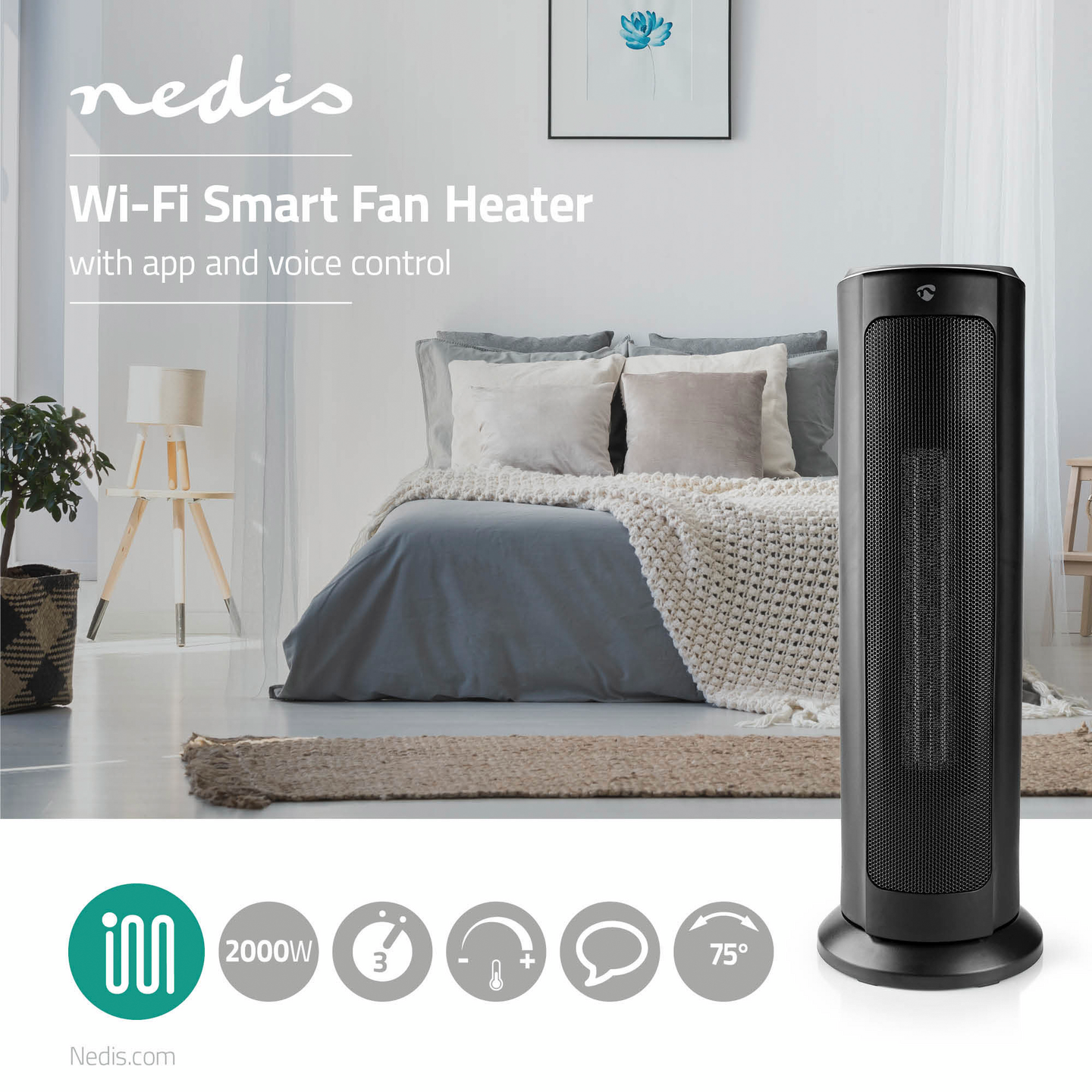 Lämpöpuhallin Nedis SmartLife Wi-Fi Torni 2000W 3 lämpöasetusta