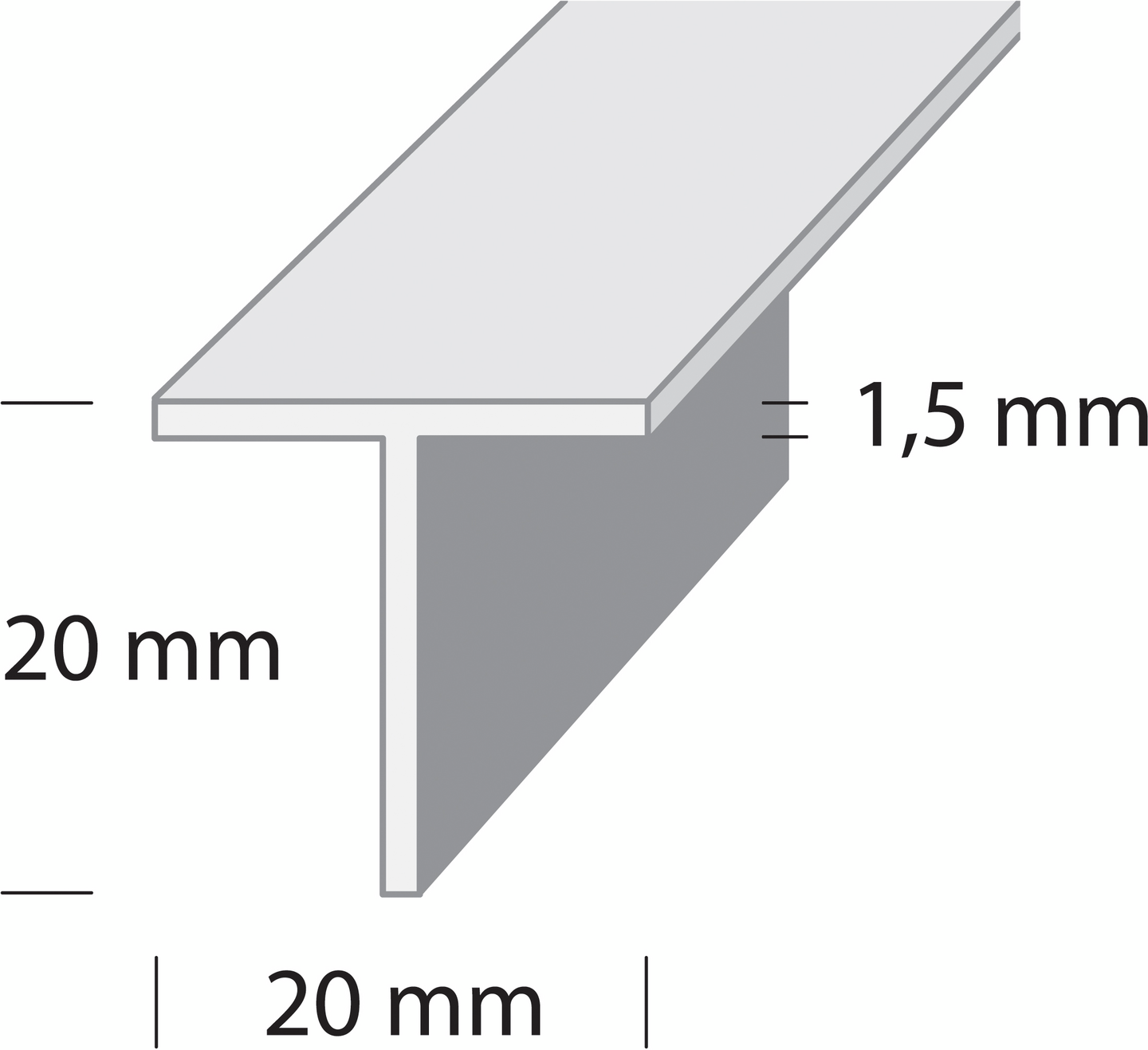 T-LIST D-PROFILE SILVER ALUMINIUM, 20X20X1,5MM 1M