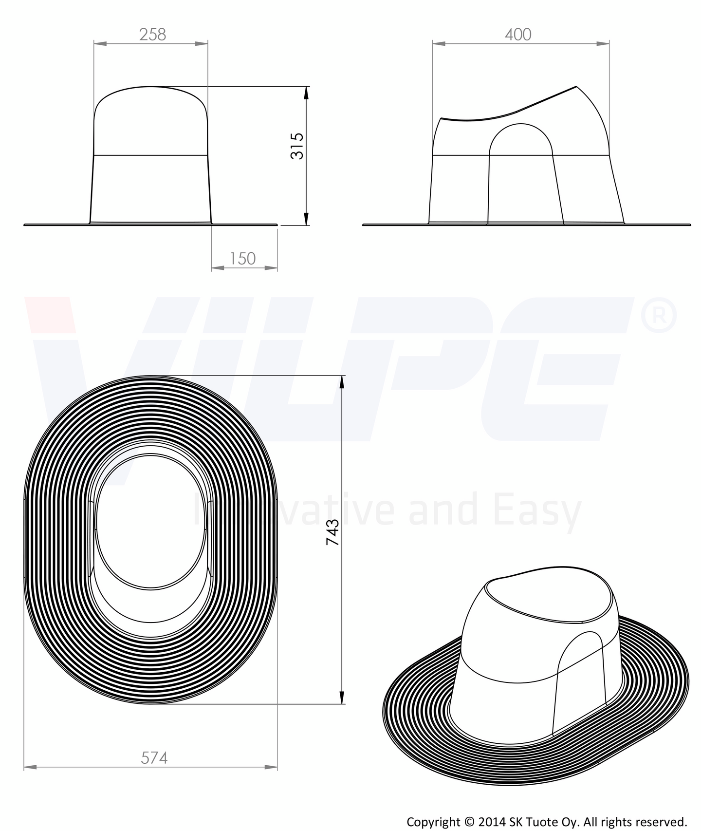 Läpivienti VILPE XL huopa korkea musta