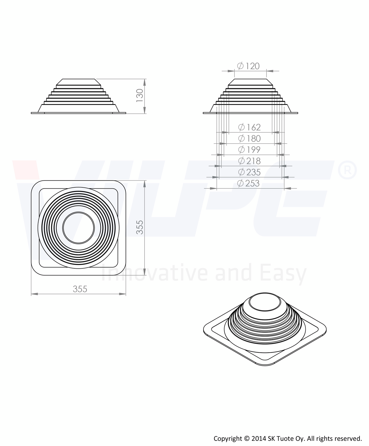 Läpivientitiiviste VILPE Roofseal NO-4/7 150-280mm