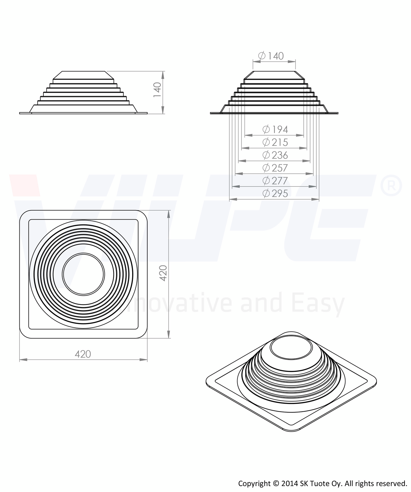 Läpivientitiiviste VILPE Roofseal NO-5/8 180-330mm