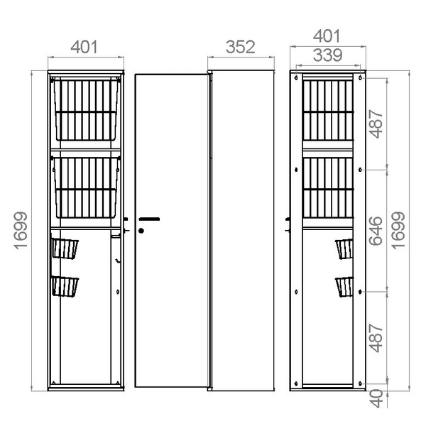 Pyykki-/siivouskaappi Polaria Combi 400 vasen 2 koria