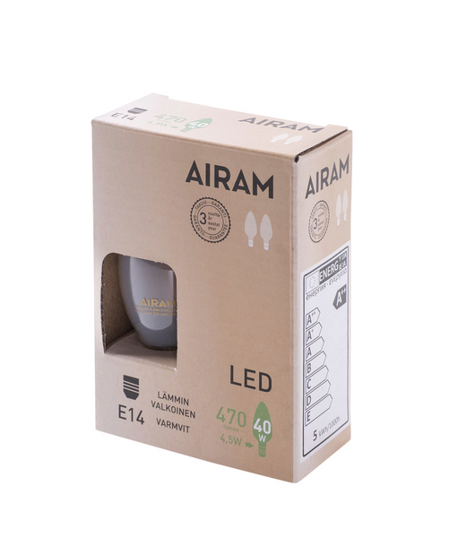 Led-lamppu Airam matta C35 4,5W/827 E14 2kpl