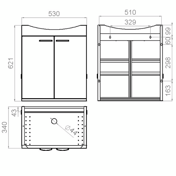 Allaskaappi Polaria AK 11167 IDO Glow 11167 -pesualtaalle