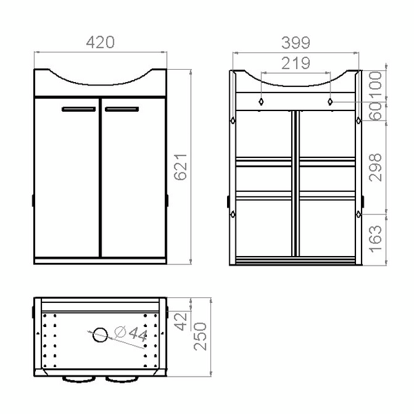 Allaskaappi Polaria AK 11162 IDO Glow 11162 -pesualtaalle