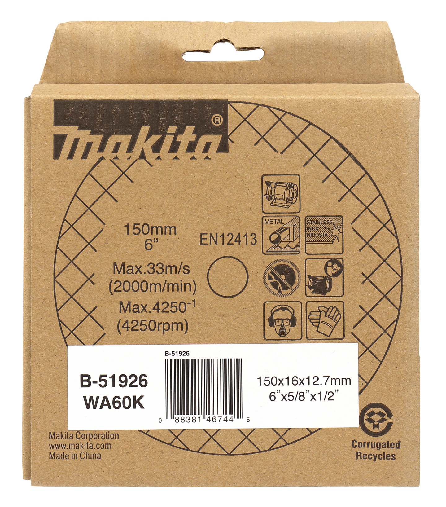 Hiomakoneen laikka Makita 150x16x12,7mm WA60K keskikarkea