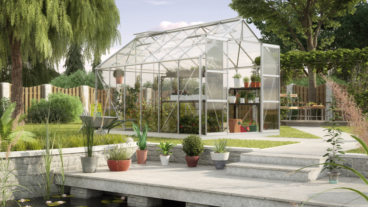 Kasvihuone Vitavia Uranus 9900 karkaistu lasi, alumiinirunko, sokkelilla