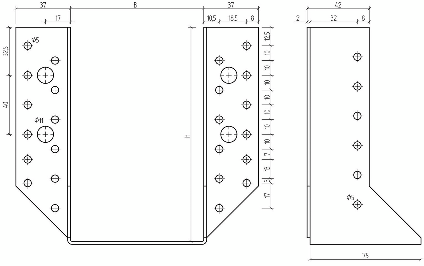 Palkkikenkä Paslode ulkopuolinen 76x152mm 154-230mm palkille 212355