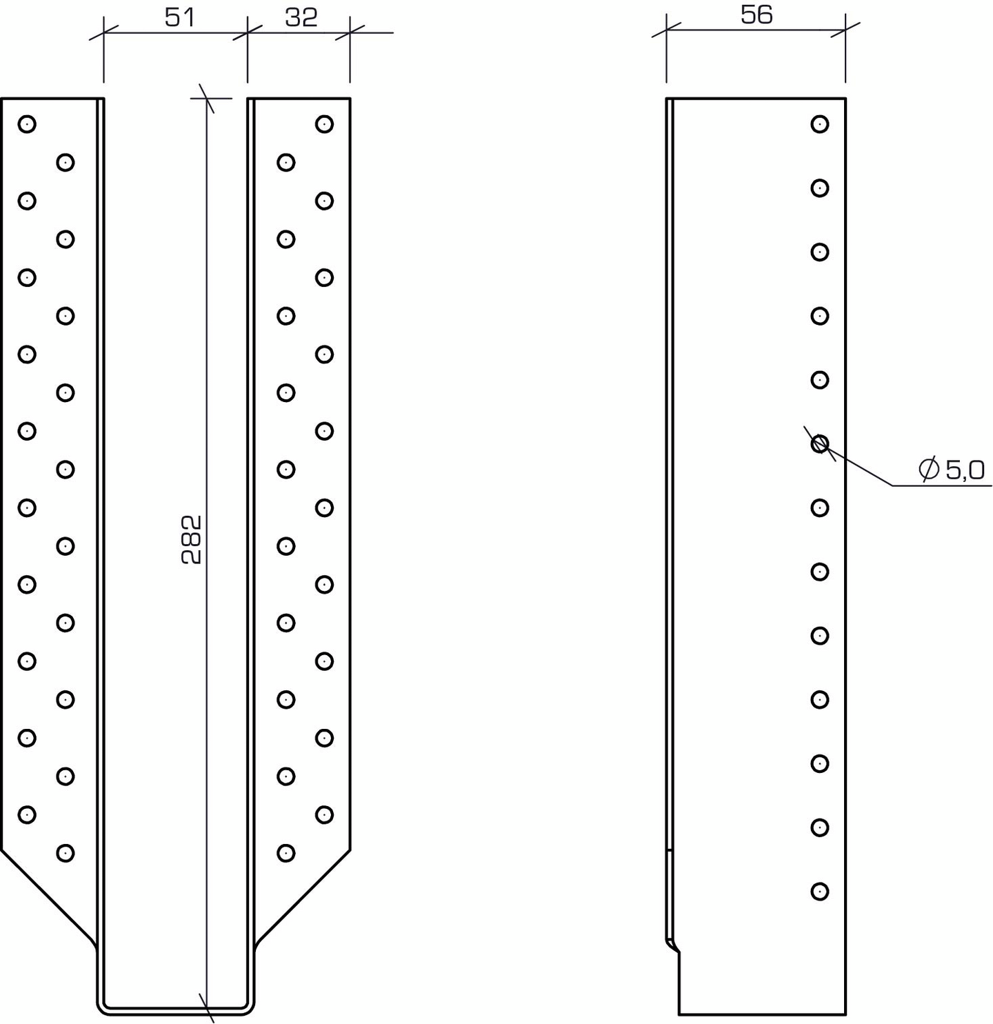 Palkkikenkä Paslode ulkopuolinen 51x282mm 285-385mm palkille 210921