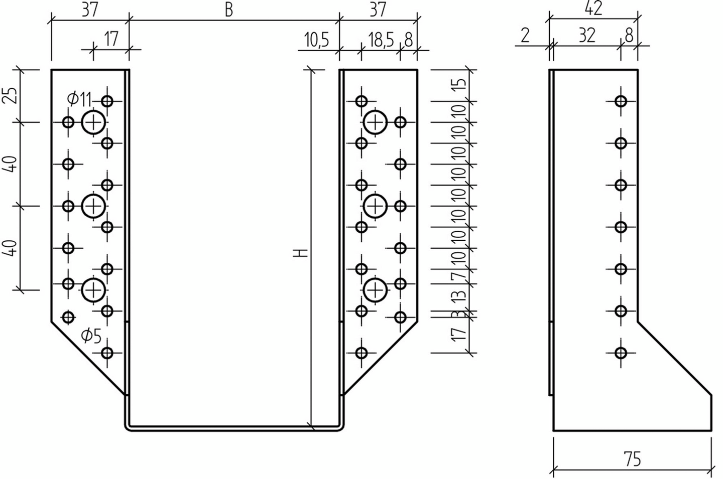 Palkkikenkä Paslode ulkopuolinen 60x190mm 192-290mm palkille 212344