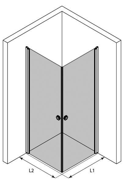 Suihkunurkka Forma 372 kääntyvillä ovilla 807x807x2025mm musta/kirkas