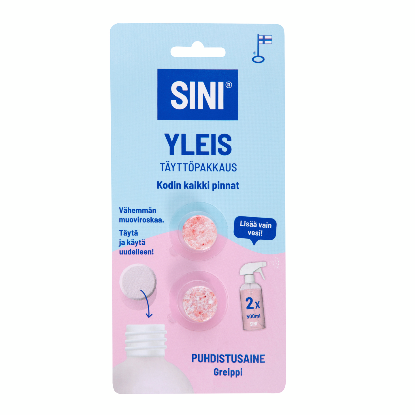 Yleis puhdistusainetabletti täyttöpakkaus Sini 2 kpl