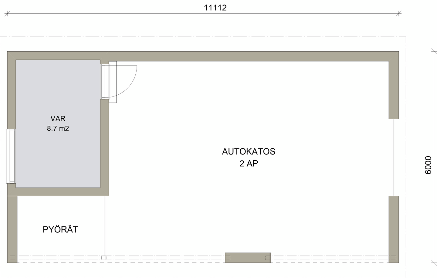 Autokatos Kimara Pontti AK12VH vaakaverhous + harjakatto 12m²