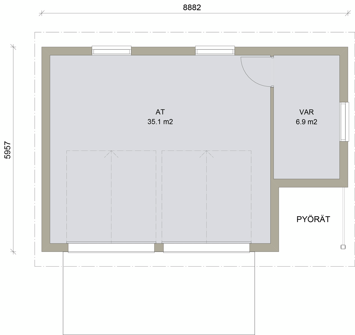 Autotalli Kimara Pontti AT49PH pystyverhous + harjakatto 49m²